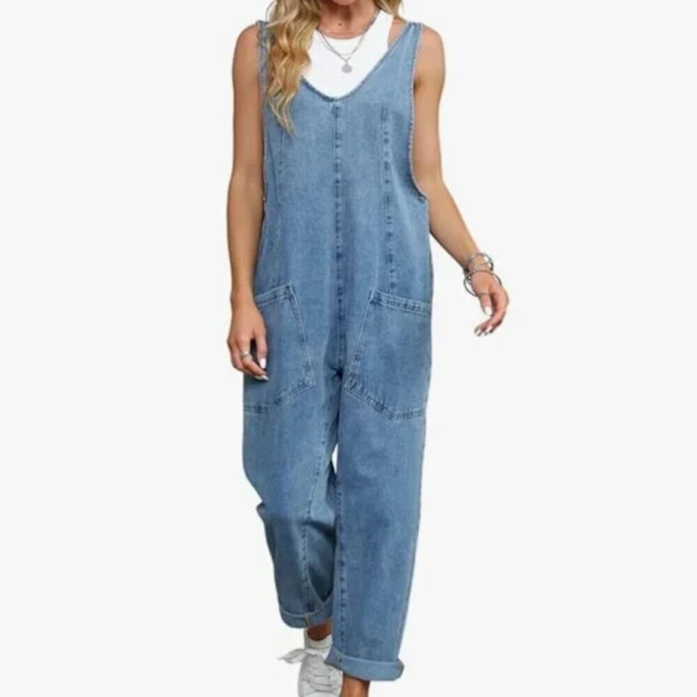 High Roller Pull Strap Iconic Light Blue Jumpsuit - Picture 3 of 4